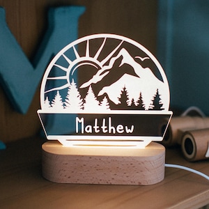 Mountains Custom Name Light, Personalized Bedroom LED Cloud Decor Sign, Light up Sign, Daughter, Son gift Sign, Boy Gift,  Girl Gift