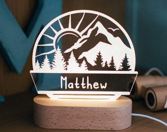 Mountains Custom Name Light, Personalized Bedroom LED Cloud Decor Sign, Light up Sign, Daughter, Son gift Sign, Boy Gift,  Girl Gift