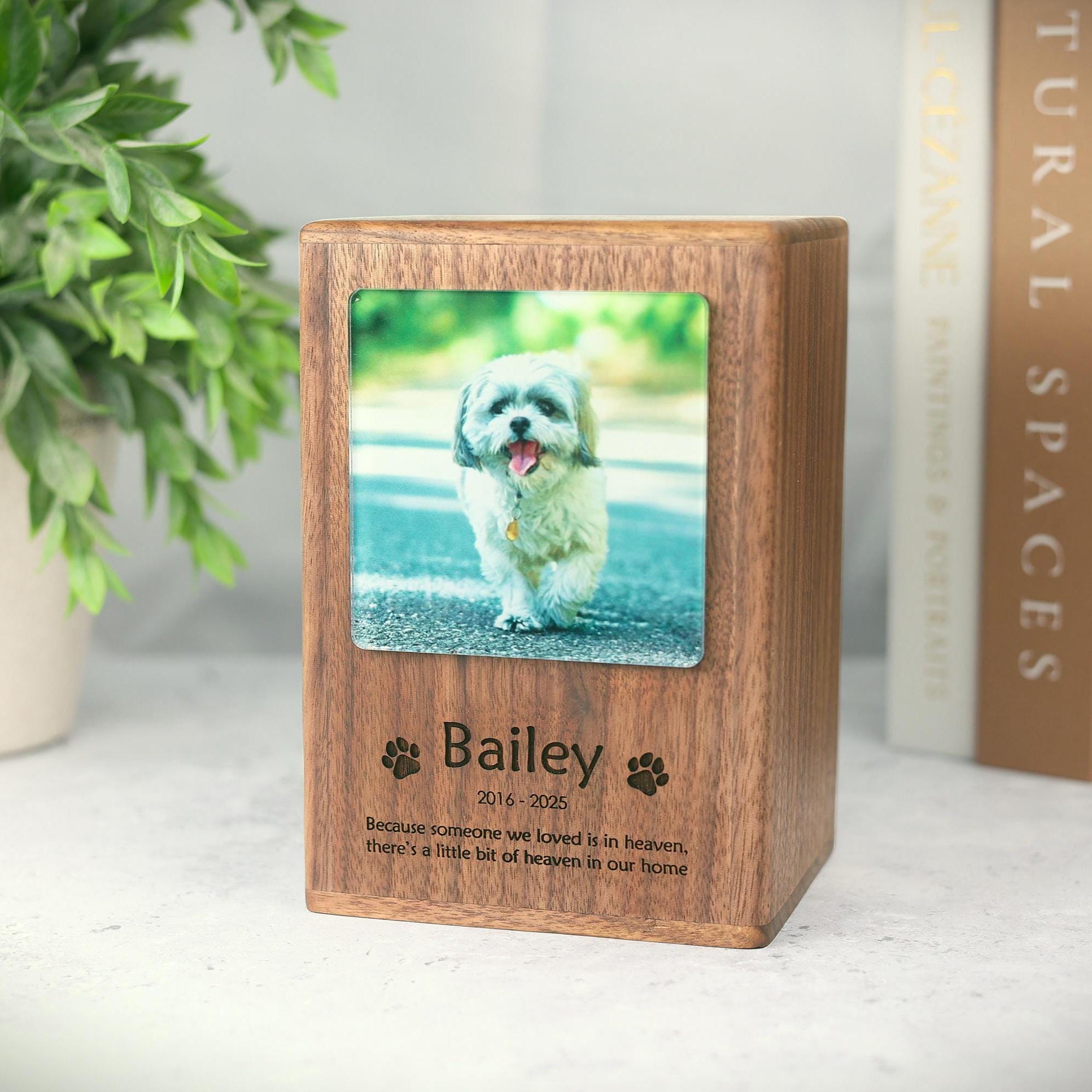 Personalized Dog - Cat Wood Pet Urn, Memorial Box, Walnut, Cherry, Cremation Urn