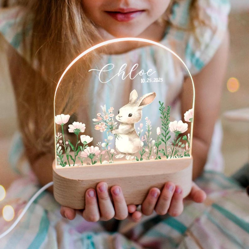 Custom Night Light for Baby Girl, Toddler Bedside Night Light, Custom Name Lamp, Floral Night Light for Nursery Decor, New Baby Gift Option 4