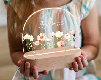 Personalized Flower Night Light Gift for baby, personalized baby gift, Personalized birthday gift for her, Custom Mother day gift