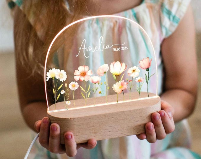 Personalized Flower Night Light Gift for baby, personalized baby gift, Personalized birthday gift for her, Custom Mother day gift