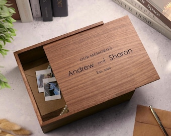 Personalized Walnut Keepsake Box: Laser Engraved Wedding Memory Box