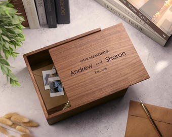 Custom Memory Keepsake Wooden Box, Valentines Wedding letter post card box, Couple Gift for Him, Her, Boyfriend