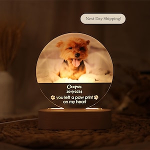 Pet Dog  Memorial Night Light, Custom Pet Plaque, Pet Night Light, Custom Pet Photo, Pet Memorial Frame, Gifts for Pets, Cat Dog Loss Gift