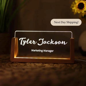Personalized office desk nameplate, Acrylic nameplate, Desktop Sign Light, Desk Accessories, College graduation gift, New job gift,Name sign