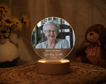 Custom Personalized Photo LED Wood Stand Room Night Light Up Table Lamp In Loving Memory Condolence Remembrance Loss Sympathy Memorial Gift