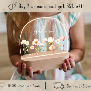 Custom Night Light for Baby Girl, Toddler Bedside Night Light, Custom Name Lamp, Floral Night Light for Nursery Decor, New Baby Gift Option 8