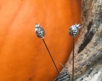 2 Tiny Pewter Veil Pins -- Pomegranate