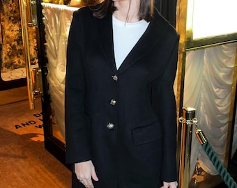 Black Wool Long Coat, Slim Fit Elegant Overcoat, Women's Winter Coat