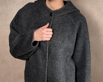 70% Wool Hooded Coat, Grey Winter Jacket, Warm Outerwear