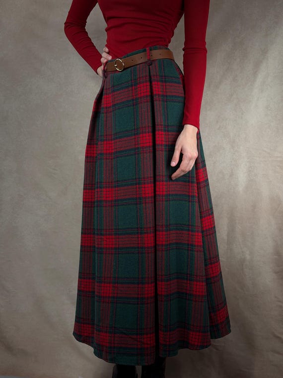 Maxi Plaid Skirt for Women – Tartan Skirt with Belt, High Waist Long Skirt