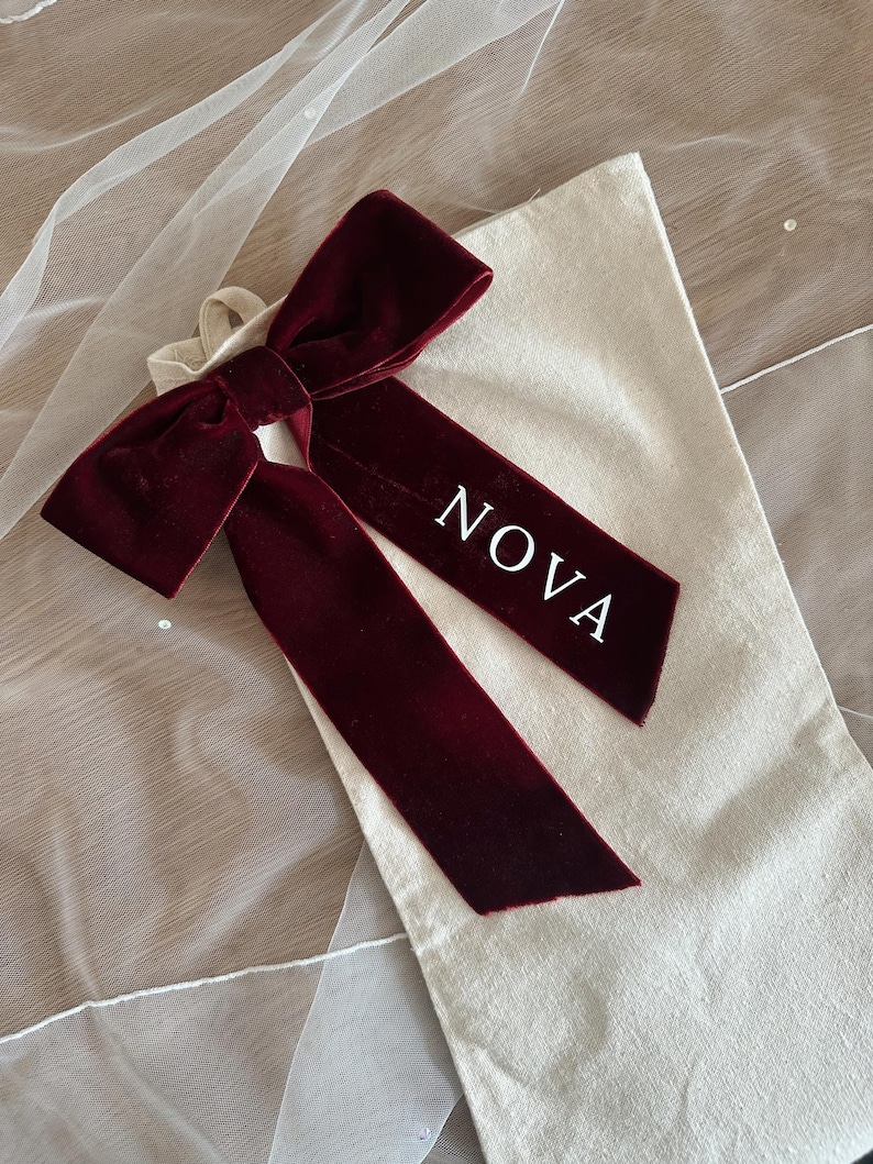 Close up of personalised velvet ribbon