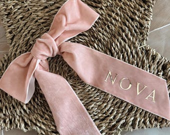 Christmas table decor stocking personalised ribbon place name