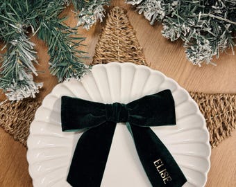 Forest green and other colours, Christmas table decor stocking personalised ribbon place name