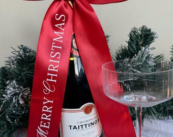 Christmas Satin Ribbon Bottle Bow for Champagne, Prosecco or Wine bottles