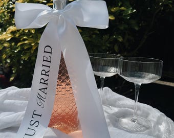 Just Married Satin Ribbon Bow for Wedding Champagne or Prosecco Bottles