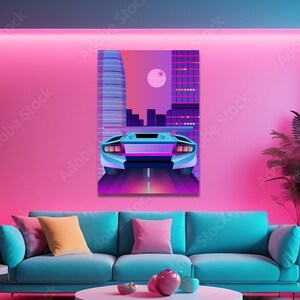 Funky Wandkunst | flippiges Poster | 80er Jahre Plakat | digitales Poster | Auto Poster