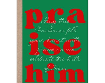 Christian Christmas Card Praise Him Card Cute Christmas Card Religious Holiday Greeting Jesus Birth Card Faith Based Card for Believers