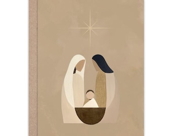 Minimalist Nativity Christmas Card A6 Christian Greeting with Kraft Envelope Faith Based Holiday Card  Religious Xmas Stationery Jesus