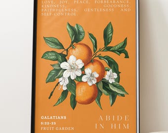 Fruit of the Spirit Wall Art | Christian Wall Art | Galatians 5:22-23 Bible Verse Print | Botanical Christian Poster | Framed or Unframed