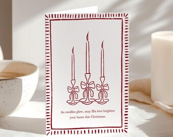 Minimalist Vintage Elegant Christmas Card Holiday Greeting Card Neutral Colour Candles Design Blank Inside Premium 300gsm Paper Envelope