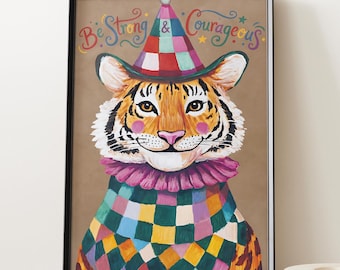 Be Strong & Courageous Tiger Nursery Print | Christian Nursery Wall Art | Bible Verse Kids Poster | Framed or Unframed | Joshua 1:9 Gift