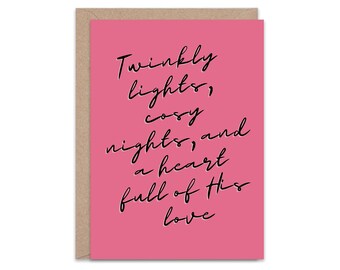 Christian Christmas Card | Modern Faith Holiday Greeting | Pink “Twinkly Lights” Cosy Christmas Card | Scripture Scribbles