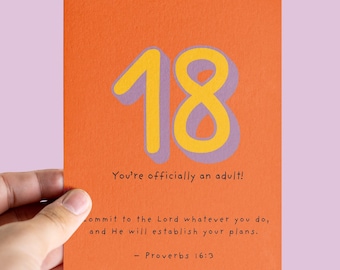 Christian 18th Birthday Card Proverbs 16:3 Scripture Card Religious Milestone Birthday Blessing Faith Greeting Card coming of age blessing