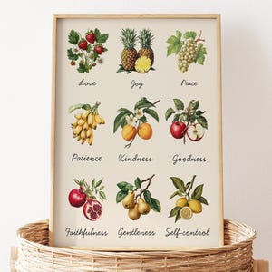 Fruits of the Spirit Art Print: Christian Scripture, Colorful Nursery Decor