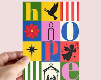 Christian Christmas Card MERRY XMAS Modern Design HOPE Scripture Greeting Bold Colourful Holiday Card bible verse Christmas card A6