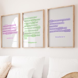 Set of 3 Bible Verse Wall Art, Scripture Print, Modern Christian Wall Art, Jesus Quote Wall Art, Christian Gift For Her Corinthians Script
