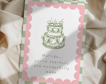 Personalised Christian Birthday Card Fearfully Wonderfully Made Bible Verse Card Religious Celebration Custom Name Cake Design Personalized