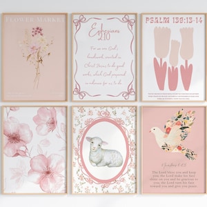 Entire shop bundle sale Set of 6 Pink Christian Wall Art Girly Christian Posters Bible Verses, Boho Floral Scripture Gallery Digital Print