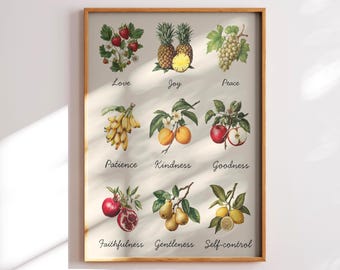Fruits of the Spirit Wall Art – Galatians 5:22 Christian Bible Verse Print, Colourful Faith-Based Home Decor, Inspirational Scripture Poster