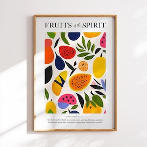 Fruit of the Spirit Art Print Retro Christian Wall Art Scripture Poster Bible Art Print God Art Fruit Wall