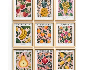 Set of 9 Christian posters Fruits of the Spirit Wall Art Set Galatians Bible Verse Prints (Digital Download) instant download