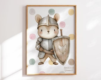 Christian Nursery Print: Animal in Armour of God (Digital File)