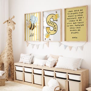 Set of 3 custom nursery prints,Bee nursery,Animal nursery,Christian print,Baby boy nursery,Baby girl nursery, flowers nursery, cute animals