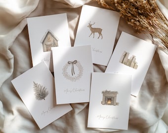 Minimalist Scandinavian Style Christmas Cards Set of 6 Modern Holiday Greeting Cards Elegant Merry Christmas Stationery Card Pack