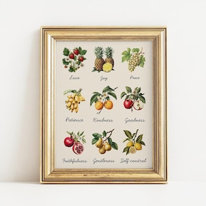 Fruits of the Spirit Art Print Retro Christian Wall Art Scripture Poster Bible Art Print God Art Fruit Wall