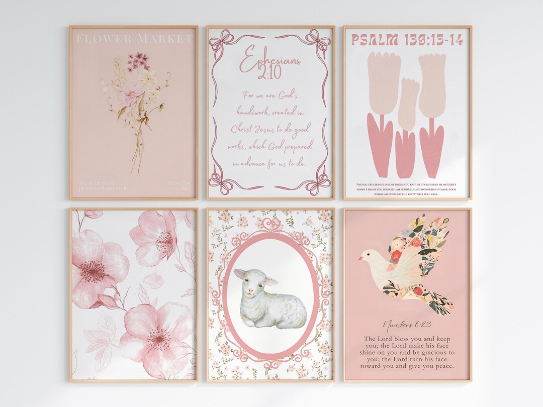 Pink Christian Wall Art Set: Boho Floral Bible Verse Prints (digital ...