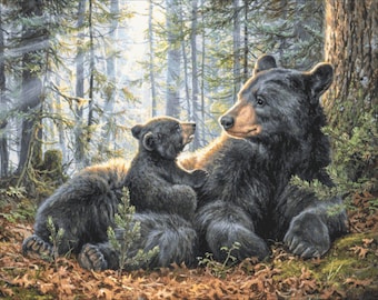Mamãe ursa e seu filhote (500x391 pontos), gráfico de ponto cruz DMC, pdf/xsd