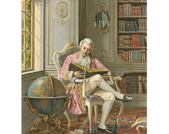 Scholar in the Library (400x522 stitches), DMC cross stitch pattern, PDF