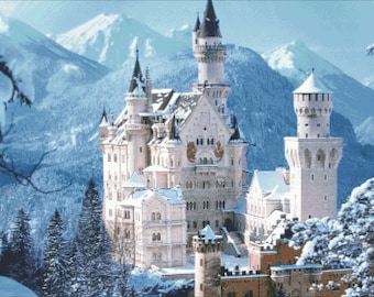 Castelo de Neuschwanstein - Inverno (500x281 pontos), gráfico de ponto cruz DMC, PDF/XSD