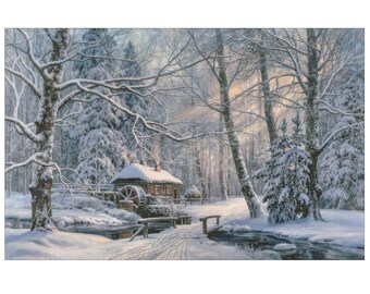 Outro dia de neve (600x387 pontos), padrão de ponto cruz DMC, pdf/xsd