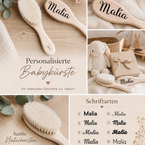 Personalisierte Baby Haarbürste mit Namen – weiche Borsten – individuelles Geschenk zur Geburt oder Taufe