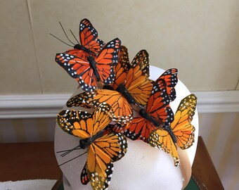 Beautiful Monarch Feather Butterfly Hair Band Fascinator