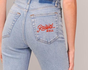Raisin’ Hell Heat Press Decal, Western Decal, Western Patch, Cowboy Hat Patch, Western Bachelorette, Jean Patch, Coastal Cowgirl