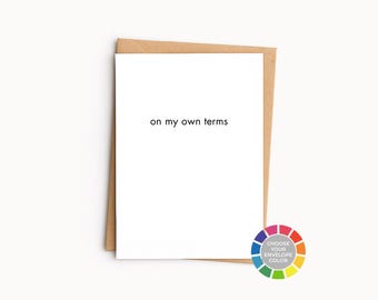Minimalist Motivational Card, On Your Own Terms, Encouragement Card, Proud of You